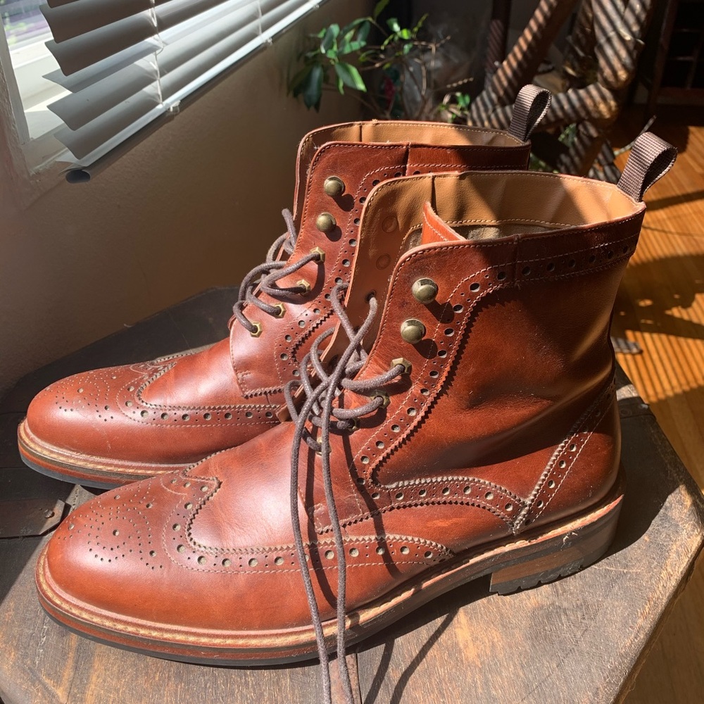 COPY - ALDO men’s wingtip boots in cognac color leather